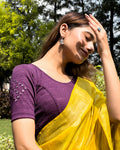 Durga Mirror Work Purple Saree Blouse with Embroidered Neckline Stretchable Fit
