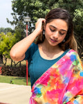 Durga Mirror Work Rama Green Saree Blouse with Embroidered Neckline Stretchable