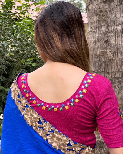 Rear view showcasing the embroidered details and back fit.