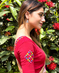 Siddhi Multicolour Mirror Work Red Saree Blouse | Stretchable Festive Wear