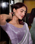 Mallika Lavender Metallic Blouse in Foil Jacquard | Stretchable Festive Wear