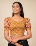 Kohima Ikat Print Stretchable Blouse with Metallic Puff Sleeves | Saree Choli