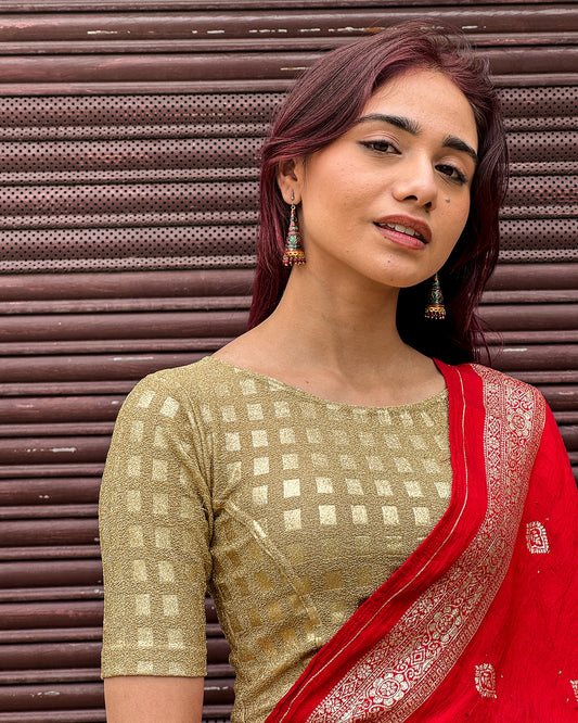 Model paired the blouse with a saree for a chic, festive-ready look.