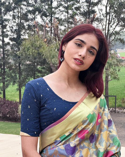Model styled the blouse with a saree for an elevated festive look.