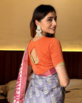Shyama Orange Gold Drop Blouse with Back Cutout | Stretchable Traditional Wear