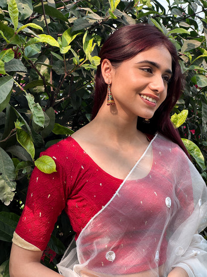 Model styled the blouse with a saree for an elevated festive look.
