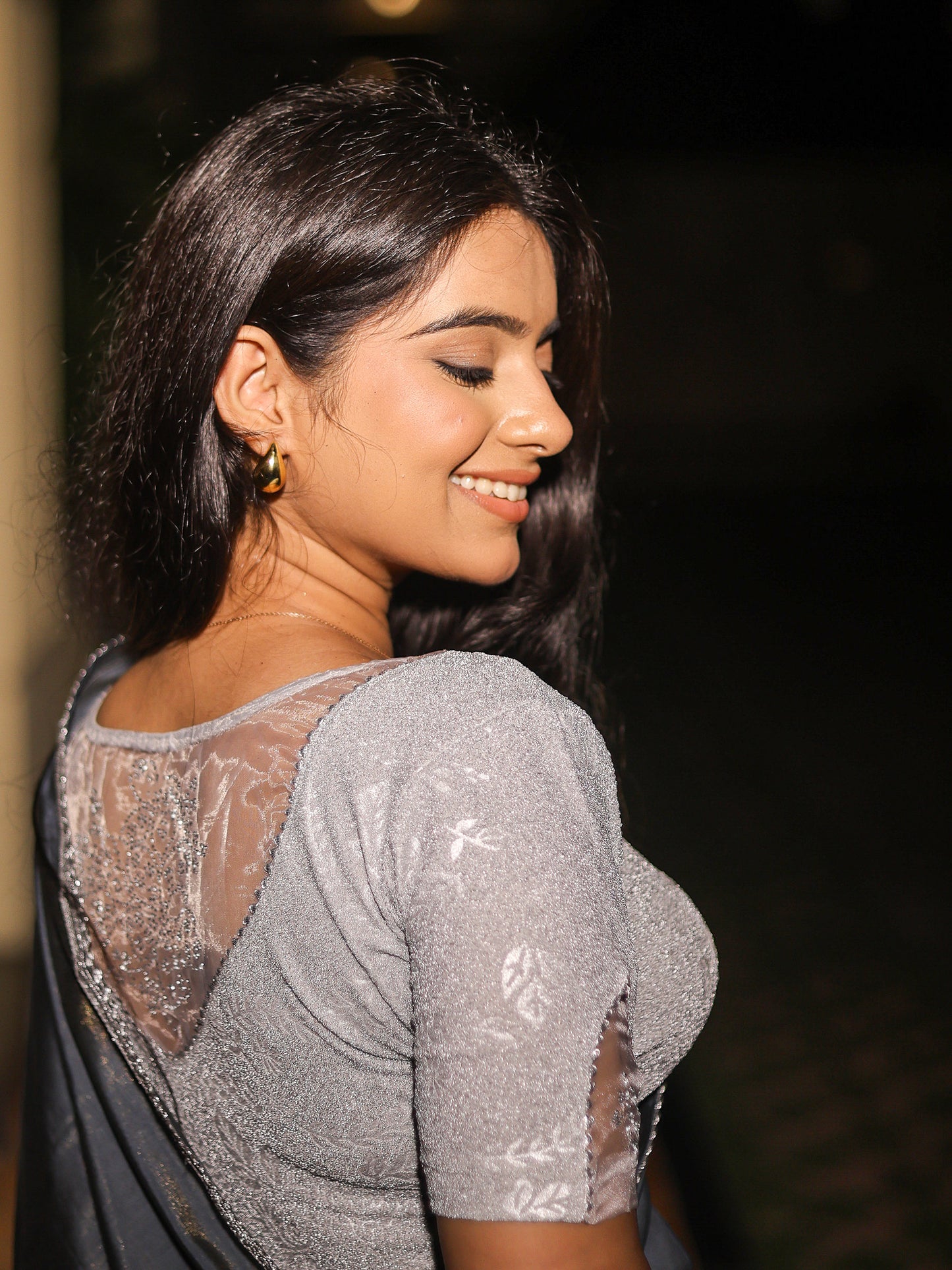 Ambree Metallic Silver Swarovski Stone Stretchable Saree Blouse – Advi