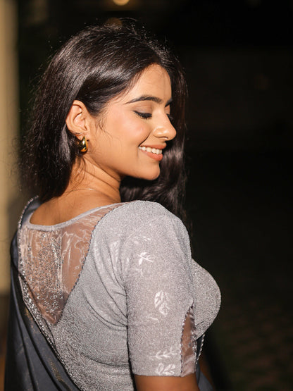 Ambree Metallic Silver Swarovski Stone Stretchable Saree Blouse – Advi