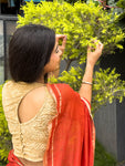 Chanda Gold Beige Bright Floral Brasso Velvet Stretchable Saree Blouse Advi