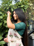 Chanda Bottle Green Bright Floral Brasso Velvet Stretchable Saree Blouse Advi