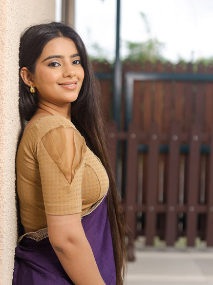 Paavna Gold Organza Puff Sleeve Stretchable Saree Blouse Advi