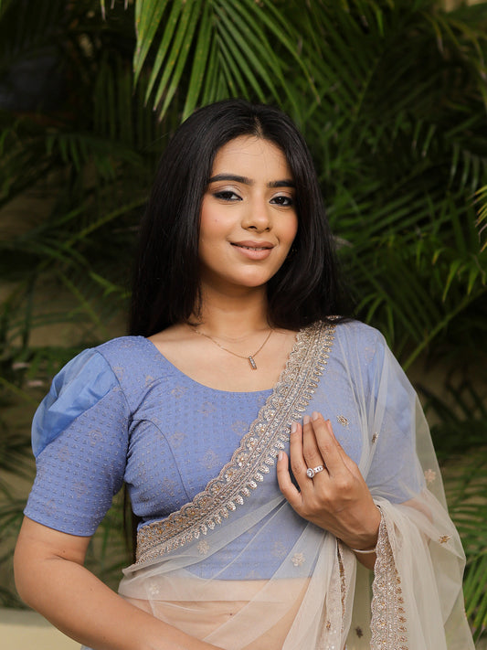 Paavna Steel Blue Organza Sleeve Stretchable Saree Blouse Advi