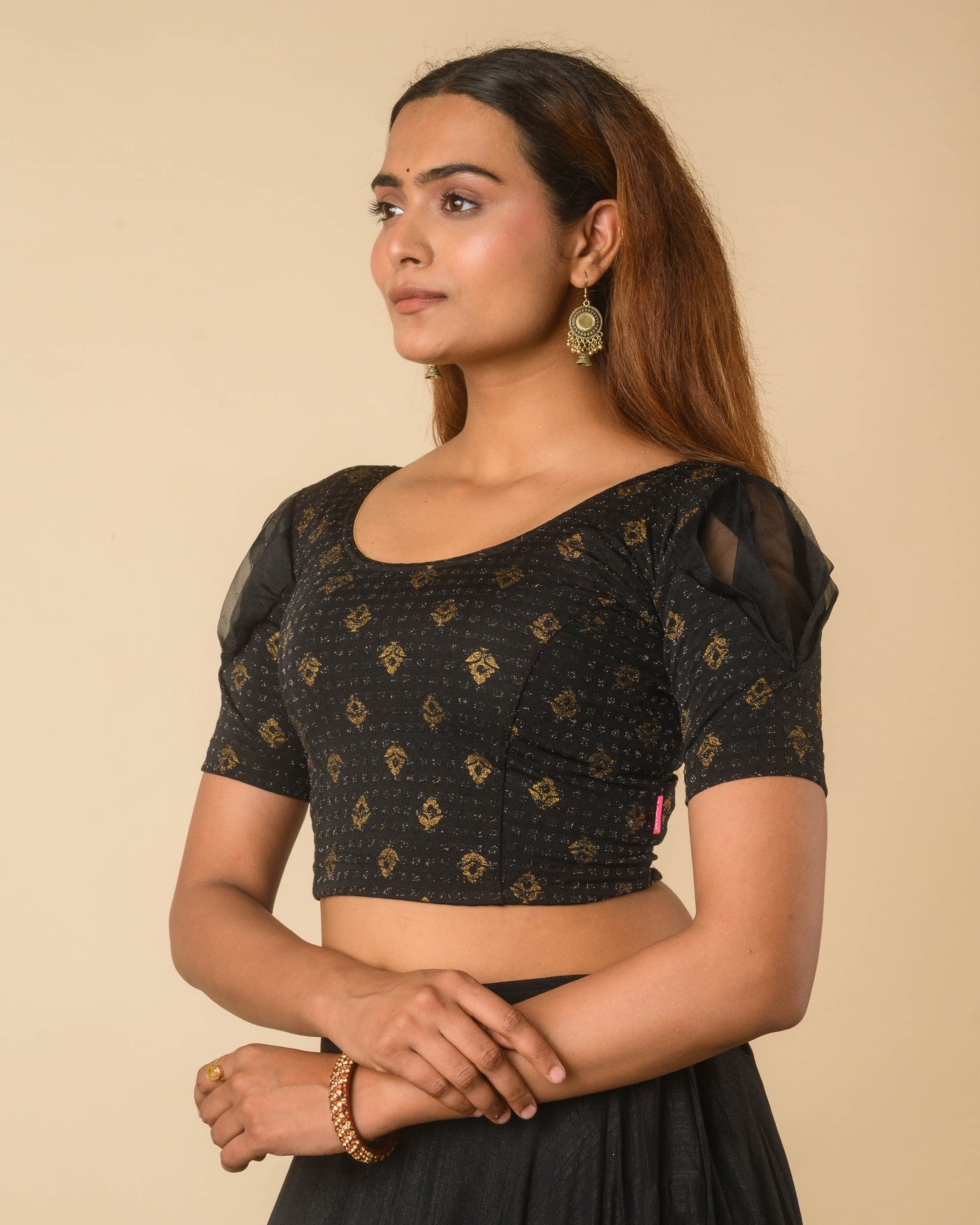 Paavna Black Organza Sleeve Stretchable Saree Blouse Advi