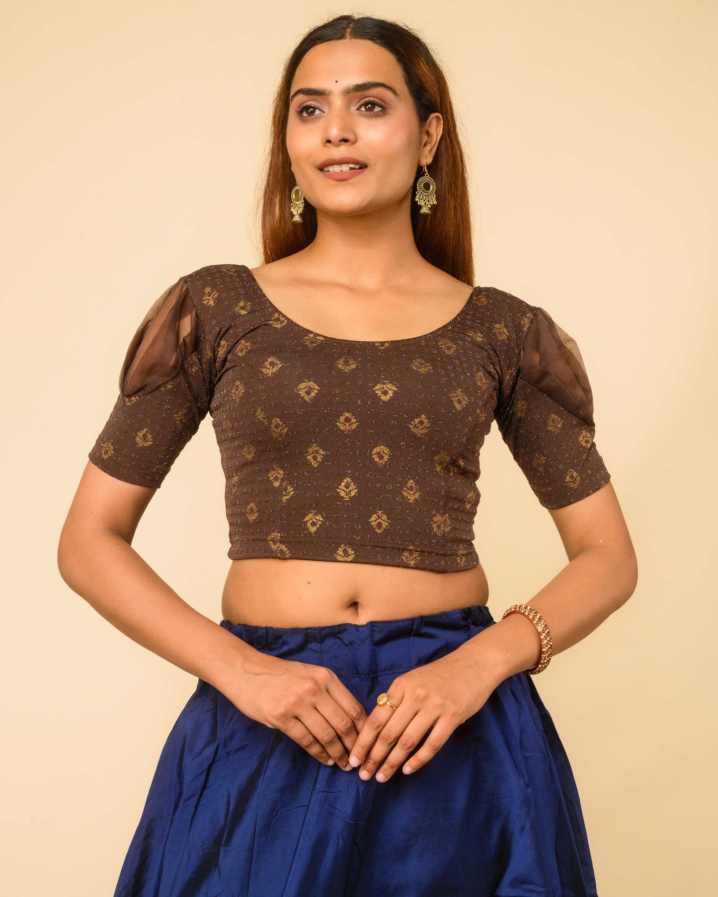 Paavna Coffee Organza Sleeve Stretchable Saree Blouse Advi