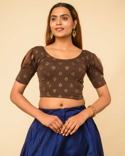 Paavna Coffee Organza Sleeve Stretchable Saree Blouse Advi