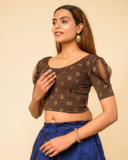Paavna Coffee Organza Sleeve Stretchable Saree Blouse Advi