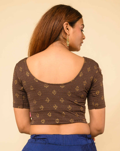 Paavna Coffee Organza Sleeve Stretchable Saree Blouse Advi