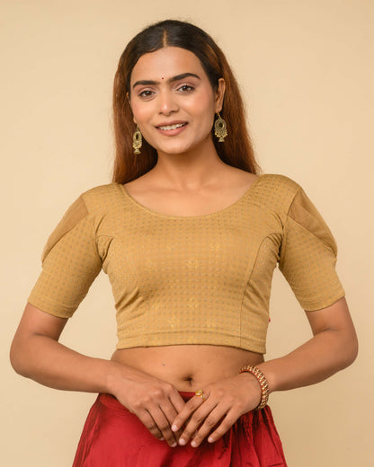 Paavna Gold Organza Puff Sleeve Stretchable Saree Blouse Advi