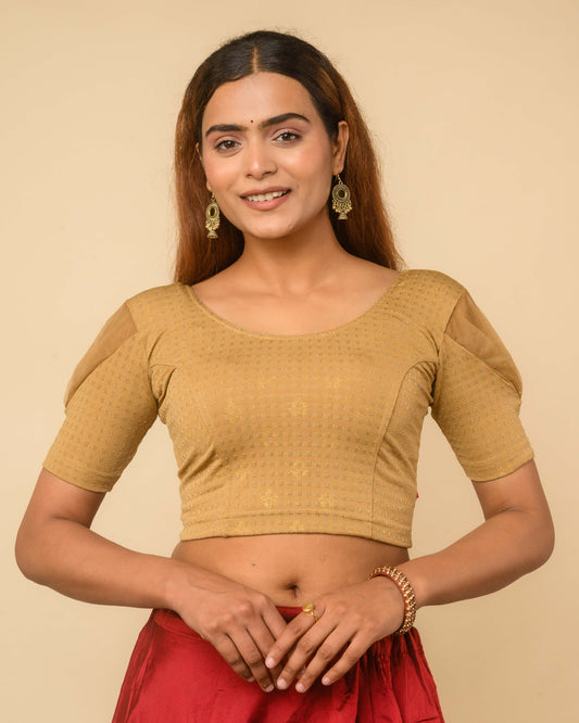 Paavna Gold Organza Puff Sleeve Stretchable Saree Blouse Advi