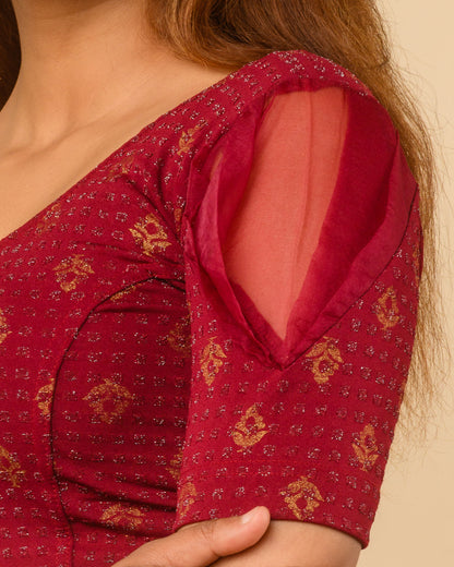 Paavna Maroon Organza Puff Sleeve Stretchable Saree Blouse Advi