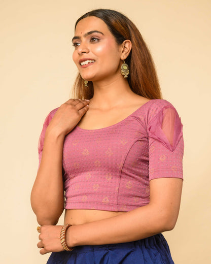 Paavna Onion Pink Organza Puff Sleeve Stretchable Saree Blouse Advi