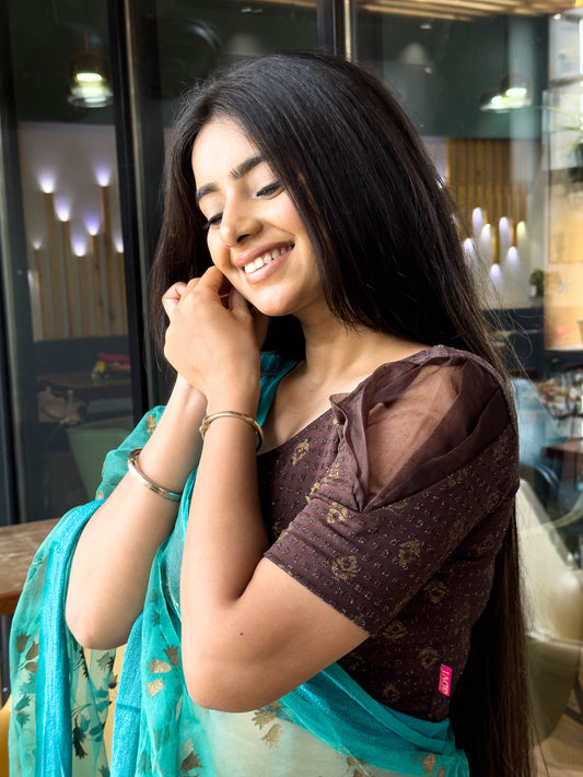Paavna Coffee Organza Sleeve Stretchable Saree Blouse Advi
