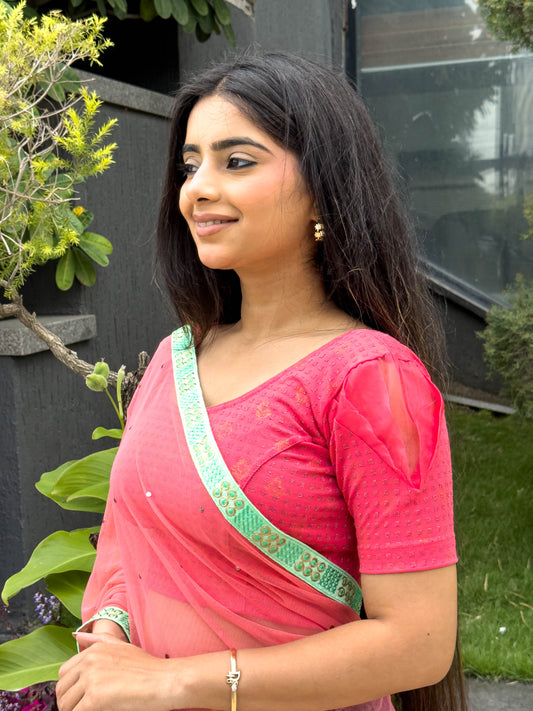 Paavna Peach Organza Sleeve Stretchable Saree Blouse Advi