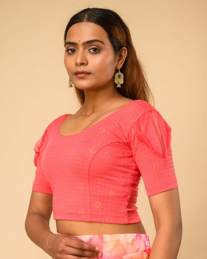 Paavna Peach Organza Sleeve Stretchable Saree Blouse Advi