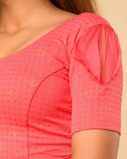 Paavna Peach Organza Sleeve Stretchable Saree Blouse Advi