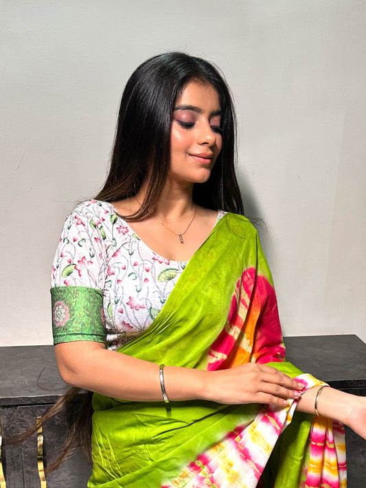 Pichwai White Multicolour Jacquard Stretchable Saree Blouse Advi