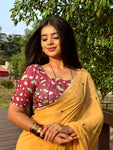 Pushkar Maroon Multicolour Pichwai Lotus Jacquard Stretchable Saree Blouse Advi