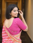 Padmini Rani Pink Handwork Buti Zari Striped Jacquard Stretchable Saree Blouse Advi