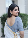 Padmini Gray Zari Striped Jacquard Stretchable Saree Blouse Advi
