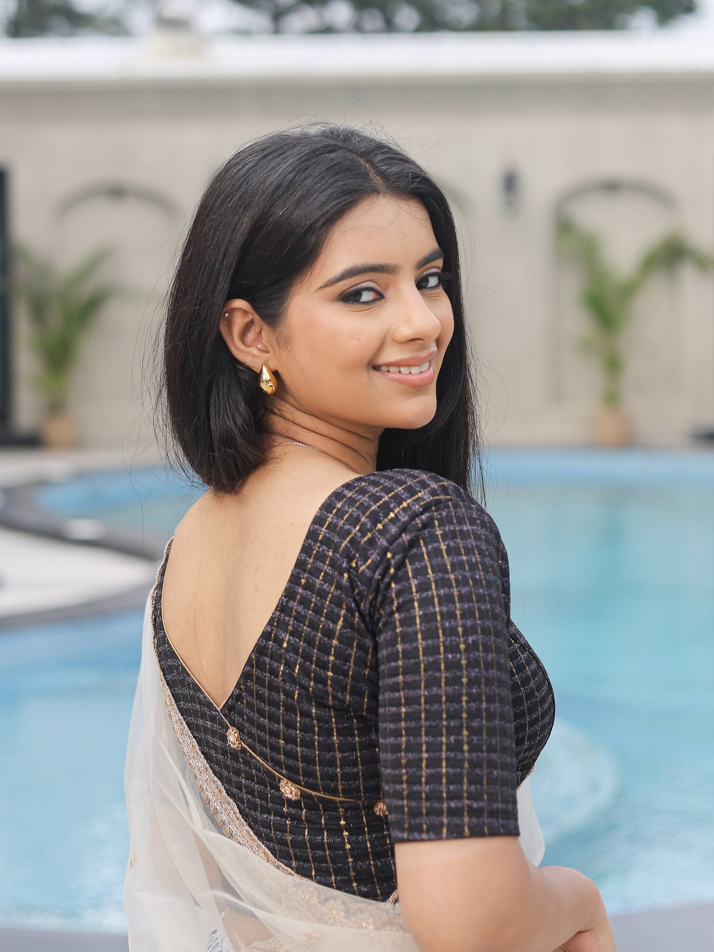 Padmini Black Zari Striped Jacquard Stretchable Saree Blouse Advi