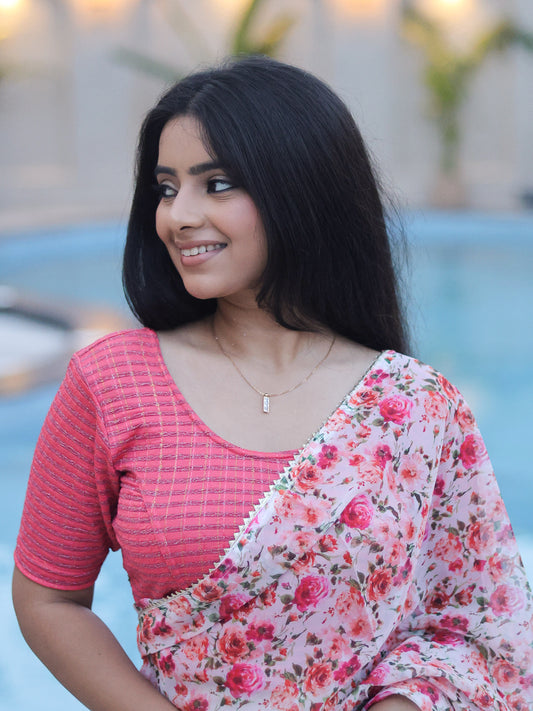 Padmini Peach Zari Striped Jacquard Stretchable Saree Blouse Advi