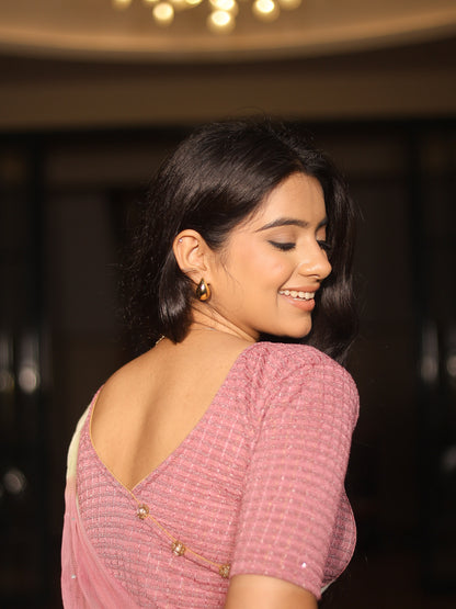 Padmini Onion Pink Zari Striped Jacquard Stretchable Saree Blouse Advi