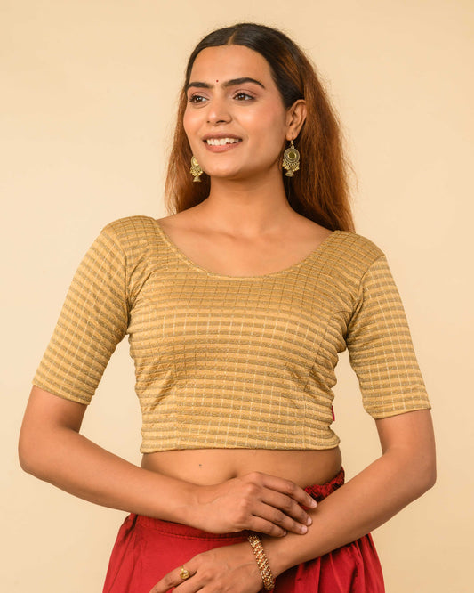 Padmini Gold Beige Zari Striped Jacquard Stretchable Saree Blouse Advi
