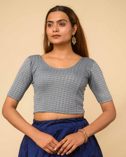 Padmini Gray Zari Striped Jacquard Stretchable Saree Blouse Advi