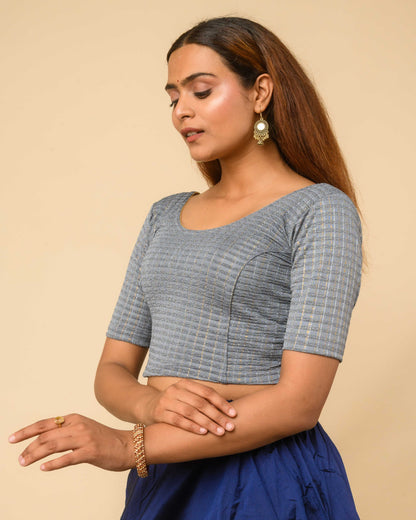 Padmini Gray Zari Striped Jacquard Stretchable Saree Blouse Advi
