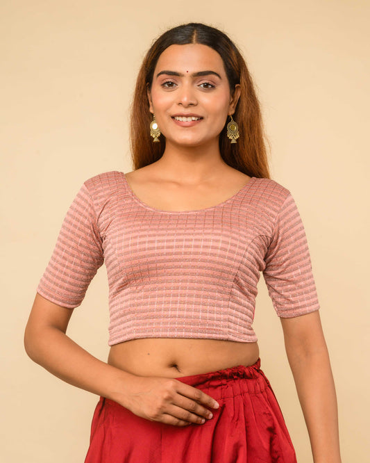 Padmini Mocha Zari Striped Jacquard Stretchable Saree Blouse Advi