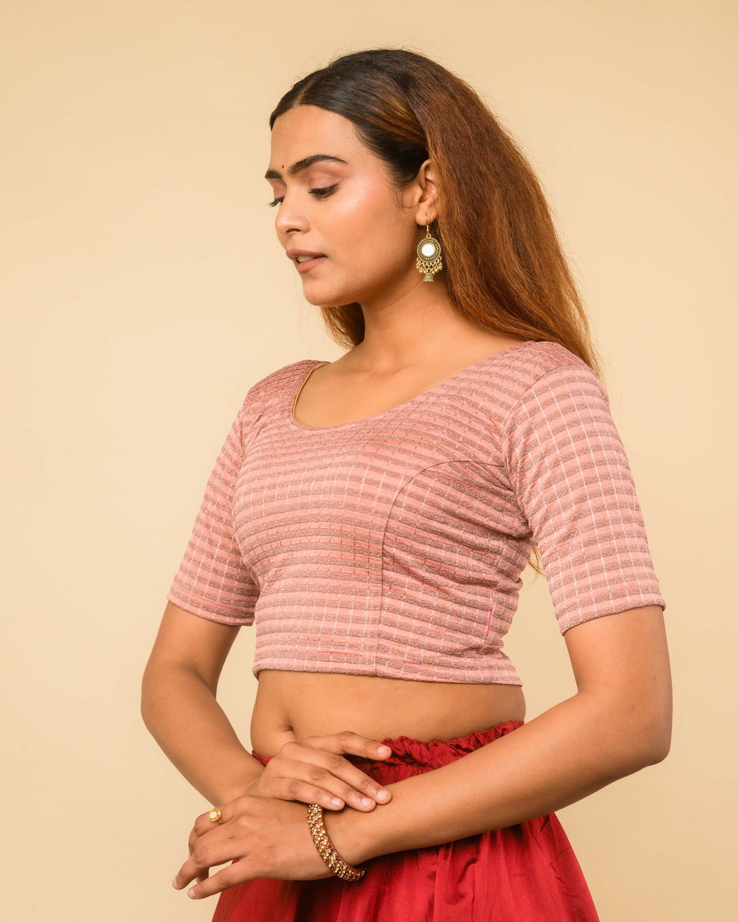 Padmini Mocha Zari Striped Jacquard Stretchable Saree Blouse Advi