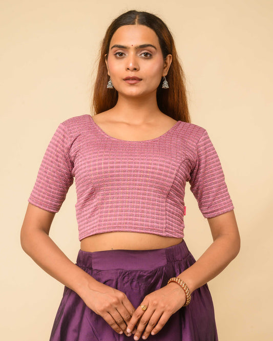 Padmini Onion Pink Zari Striped Jacquard Stretchable Saree Blouse Advi