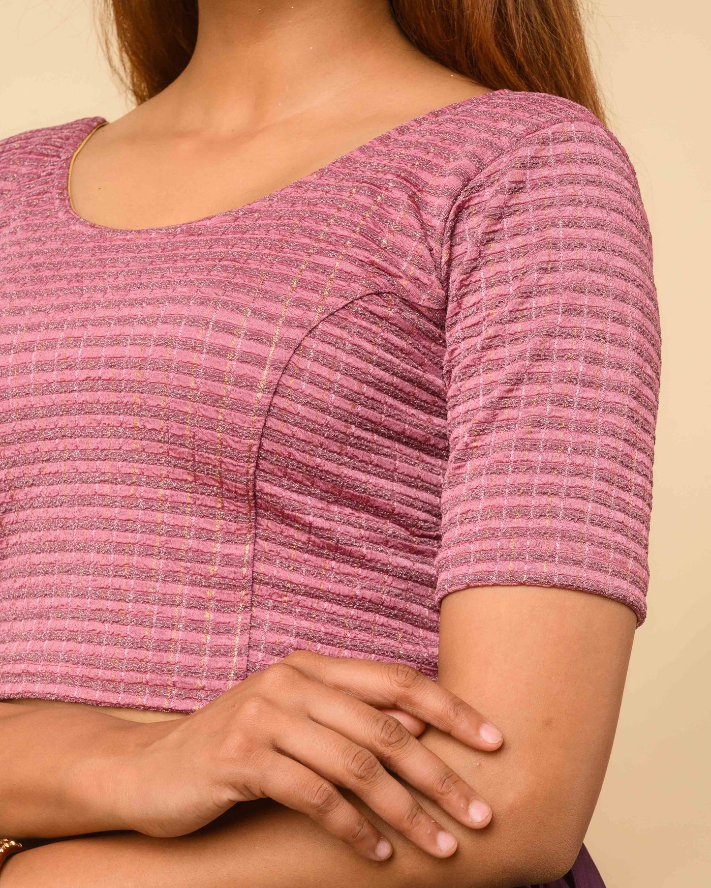 Padmini Onion Pink Zari Striped Jacquard Stretchable Saree Blouse Advi