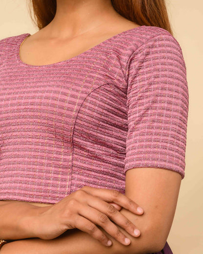 Padmini Onion Pink Zari Striped Jacquard Stretchable Saree Blouse Advi