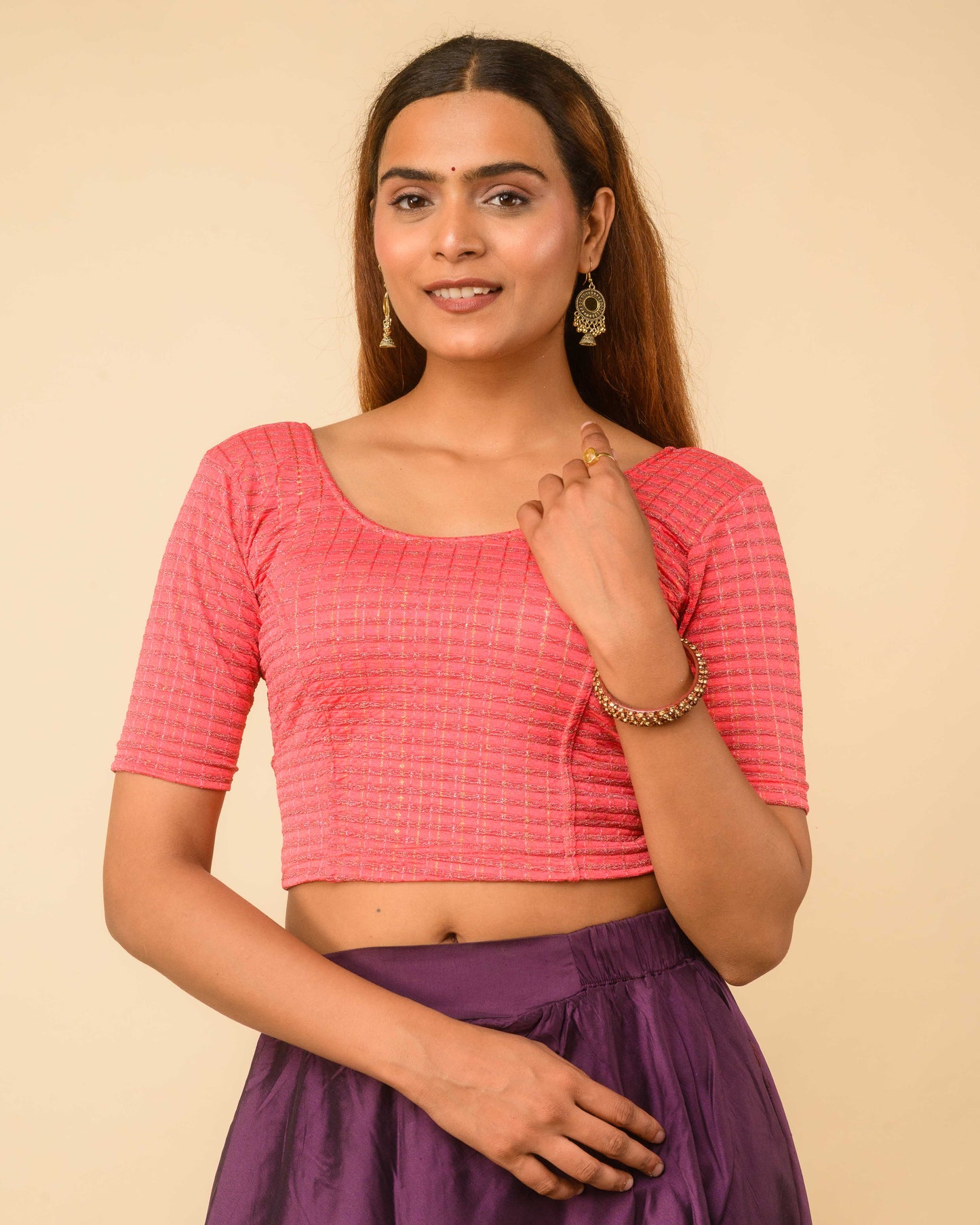 Padmini Peach Zari Striped Jacquard Stretchable Saree Blouse Advi