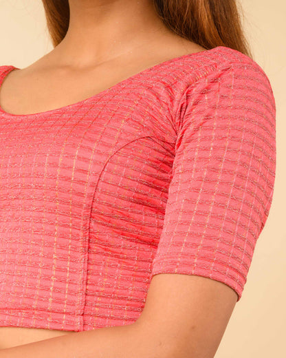 Padmini Peach Zari Striped Jacquard Stretchable Saree Blouse Advi