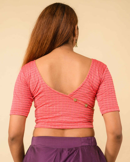 Padmini Peach Zari Striped Jacquard Stretchable Saree Blouse Advi