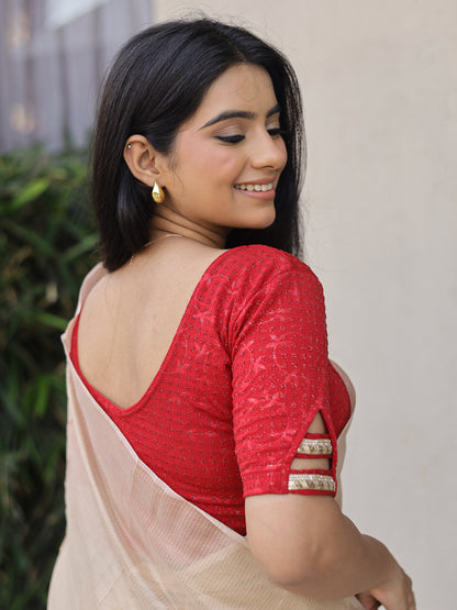 Vaaya Red Glitter Dobby Jacquard Stretchable Saree Blouse Advi