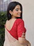 Vaaya Red Glitter Dobby Jacquard Stretchable Saree Blouse Advi