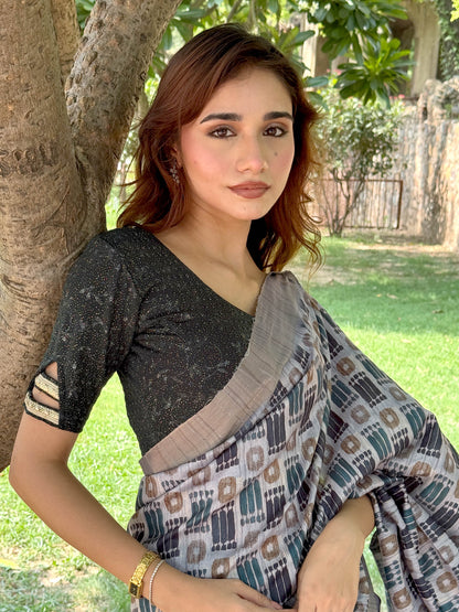 Vaaya Bottle Green Glitter Dobby Jacquard Stretchable Saree Blouse Advi